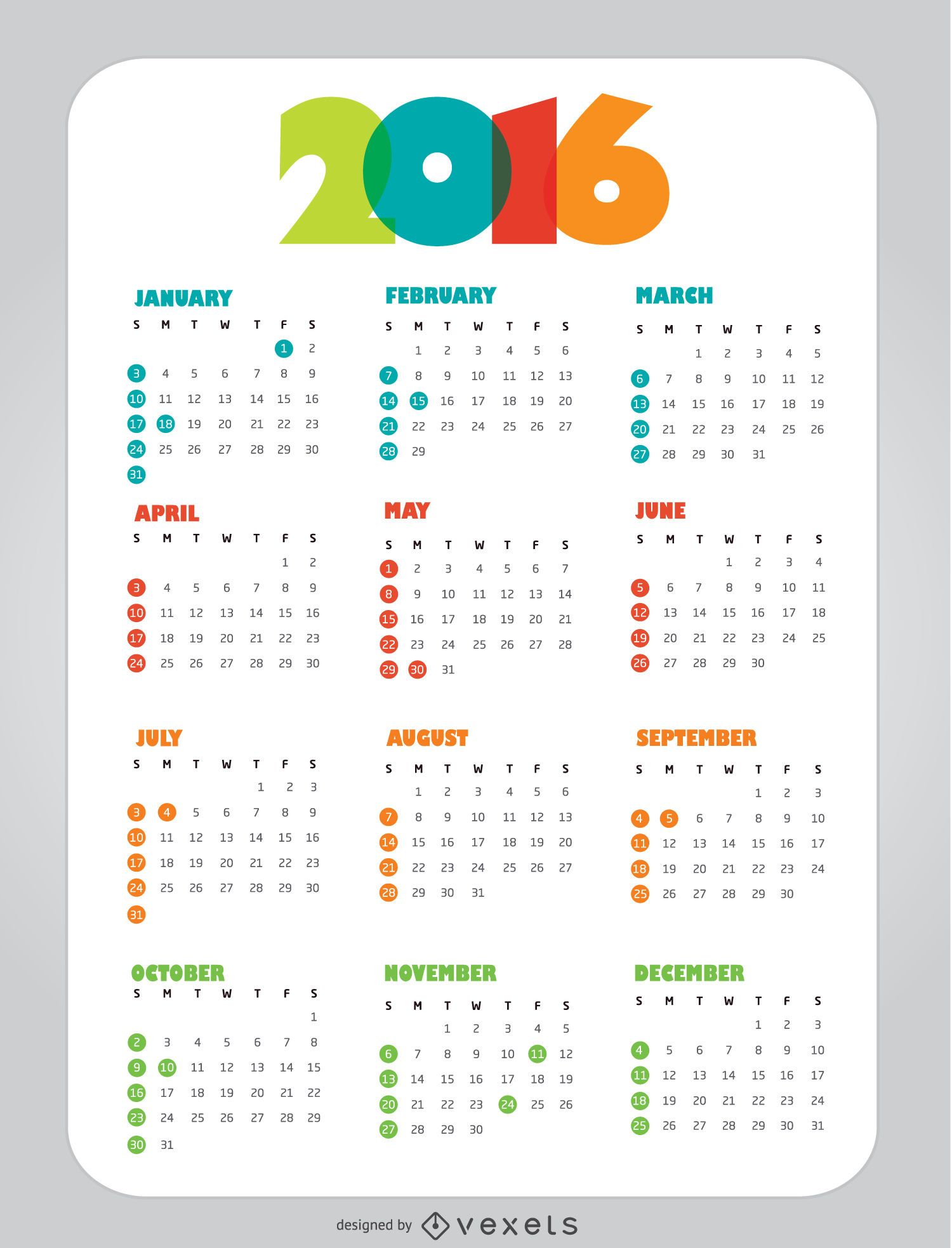Calendario 2016: All The Holidays (Plan Your Year Easily)