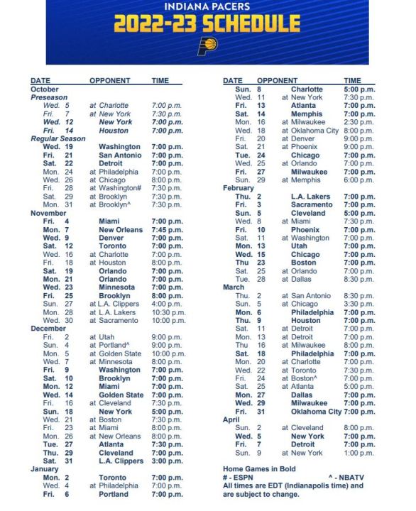 Get your Pacers schedule printable for free right here!