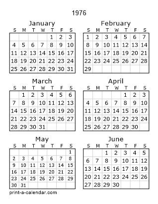 1976 Calendar: Easy to Print, Classic, and super cool.