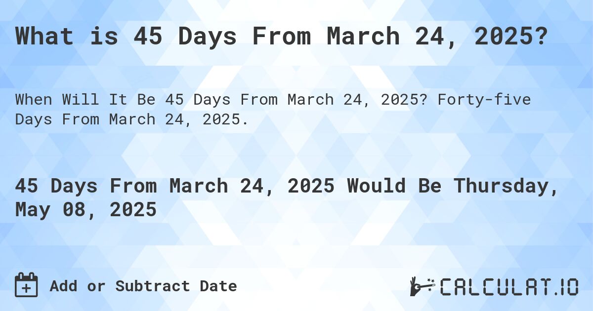 Counting down: 45 days from 4/3/24 arrival date is near!