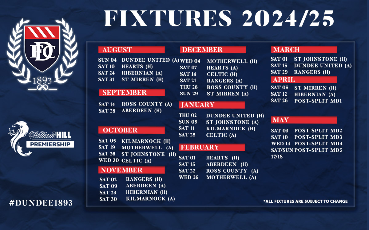 dundee football fixtures all matches dates times and keep updated