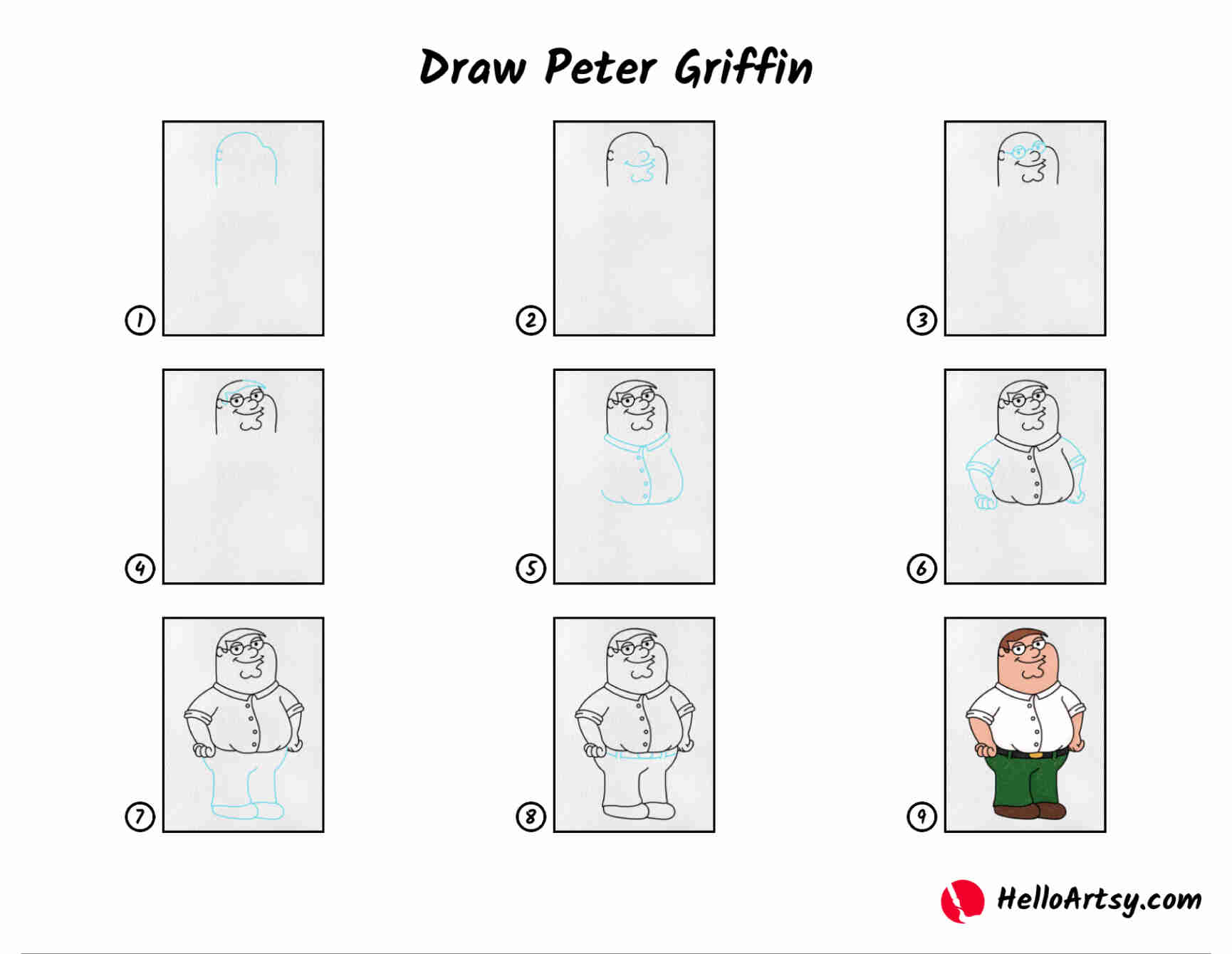 How to draw peter griffin side view? Easy step by step tutorial guide!