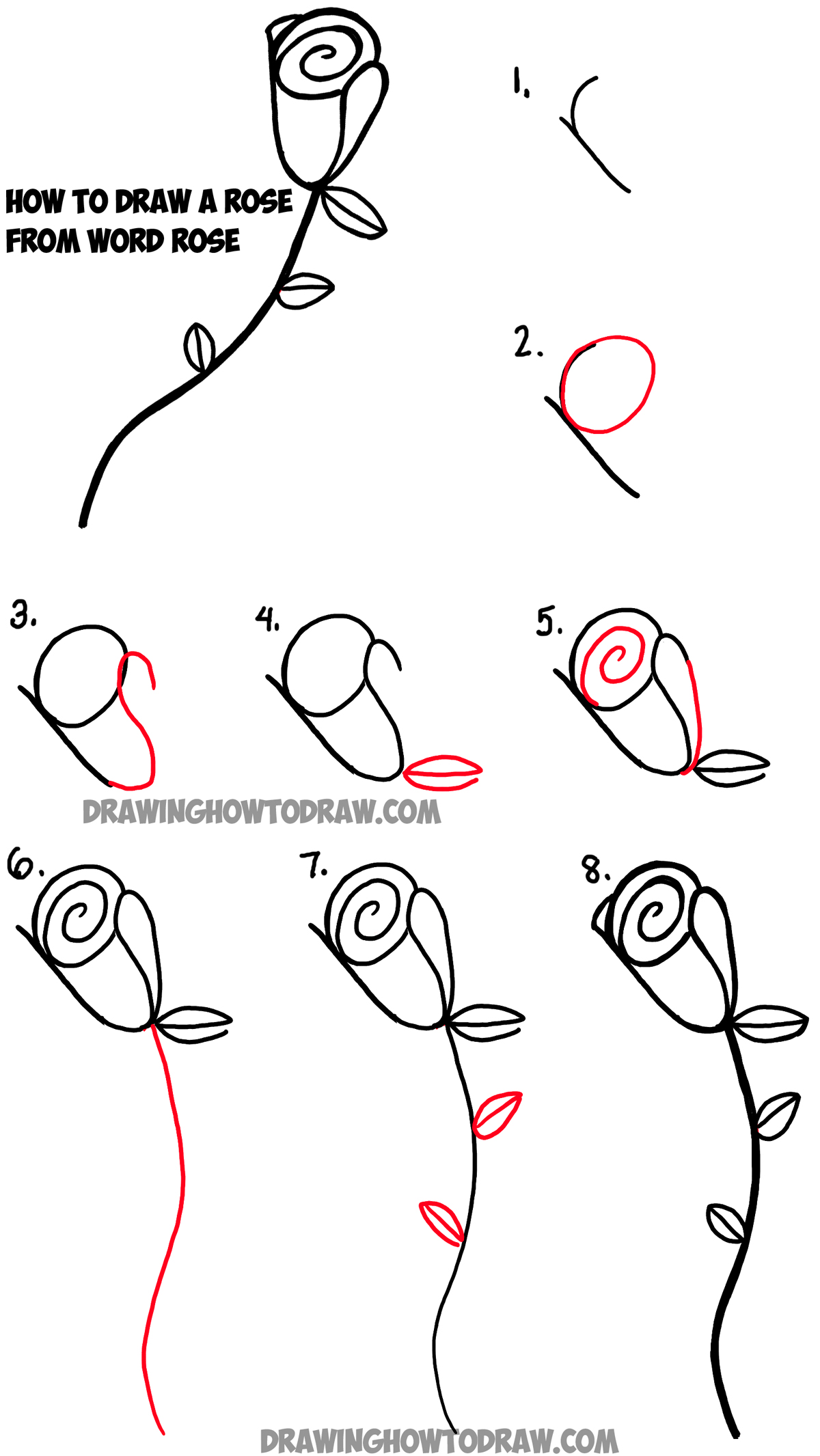 Learn Draw Rose Cartoon Image with Step by Step Tutorial Tips